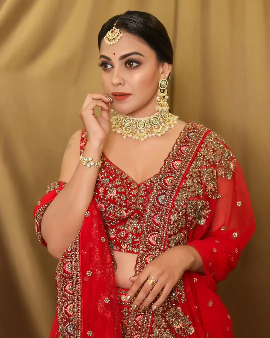 Anusree Nair Wearing Beautiful Earrings Jewellery Red Lehenga Choli